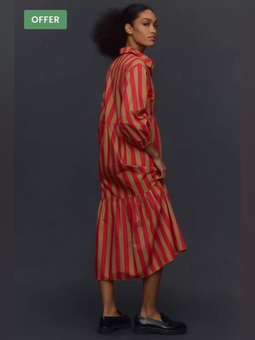 Anthropologie Maeve Bettina Striped Tiered Poplin Shirt Midi Dress Size M - Picture 2 of 11